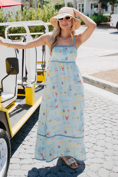 Light Blue Italian Summer Maxi Dress | Linen Maxi Dress