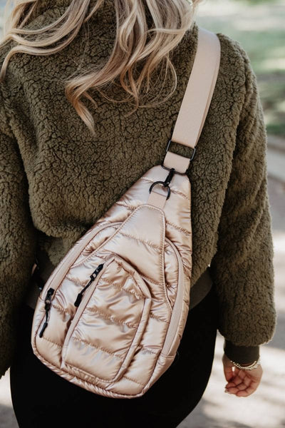 London Fog Metallic Champagne Sling Crossbody Bag Champagne Metallic Sling Bag | Women main image 2
