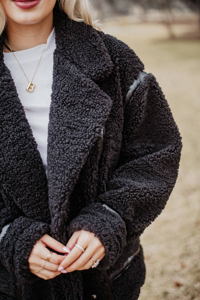 Black Sherpa Teddy Jacket | Women's Jackets | Shop Katydid