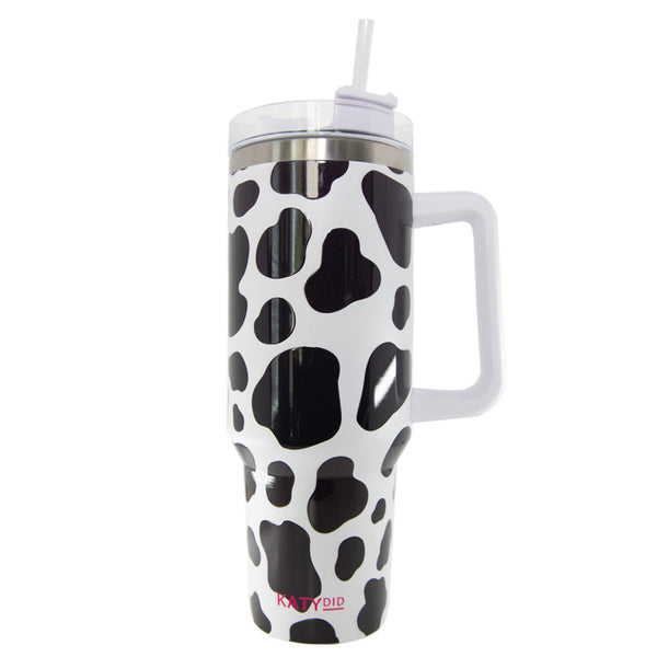 40oz Cow Print Stainless Steel Tumbler with Lid, Straw, and Handle -  Perfect for,  in 2023