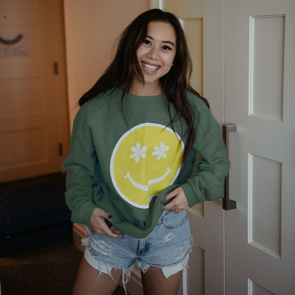 Flower Eye Happy Face Corded Sweatshirt