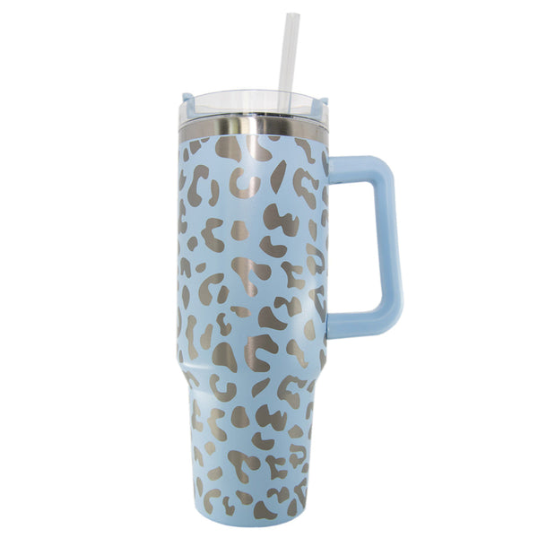 40 oz Tumbler With Handle,Leopard Print Skinny Vacuum Insulated Tumbler  With Straw,Cute Cheetah Print Cups Water Bottle CoffeeTravel Tumbler,  Leopard Decor/Accessories for Women 