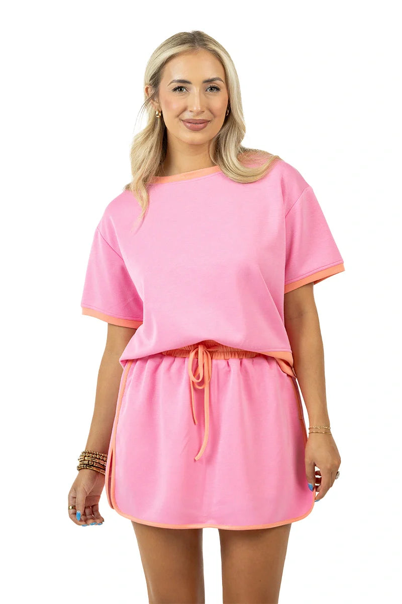 Pink and Orange Contrast Cute Matching Skirt Set Pink and Orange Contrast Cute Matching Skirt Set