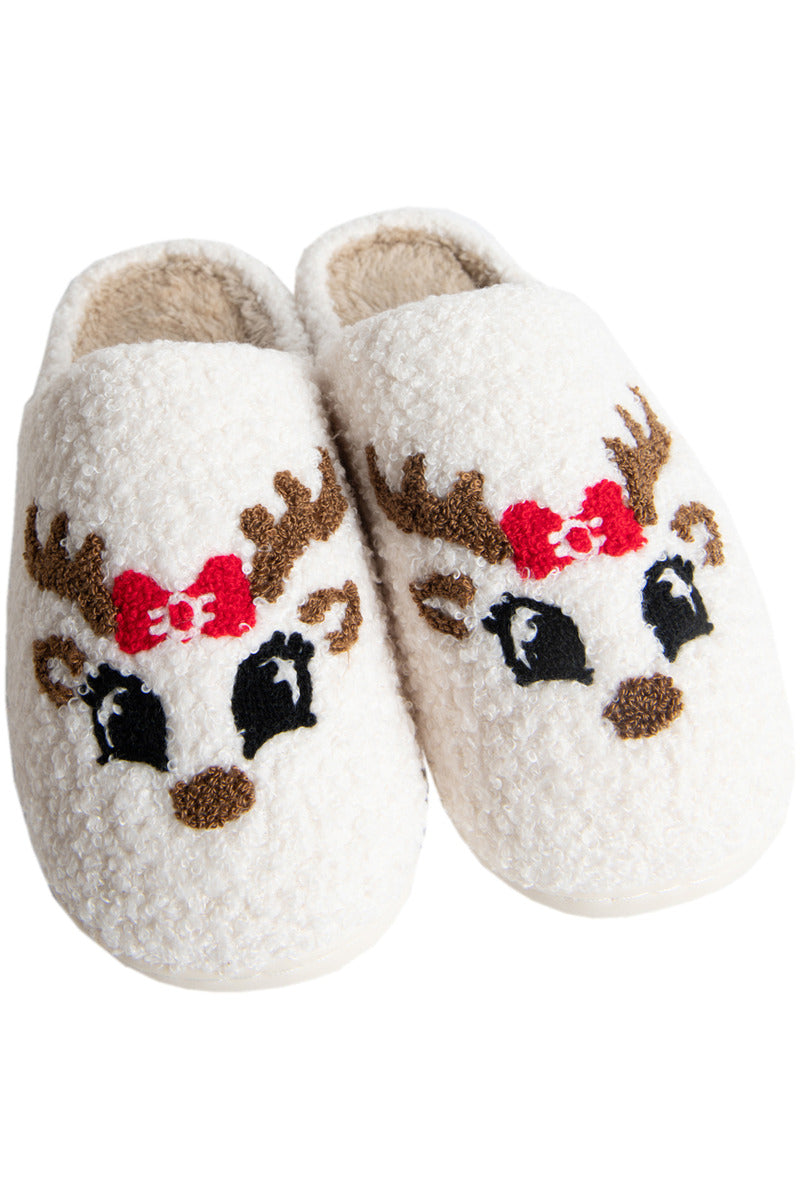 Reindeer Face Christmas Sherpa Slippers