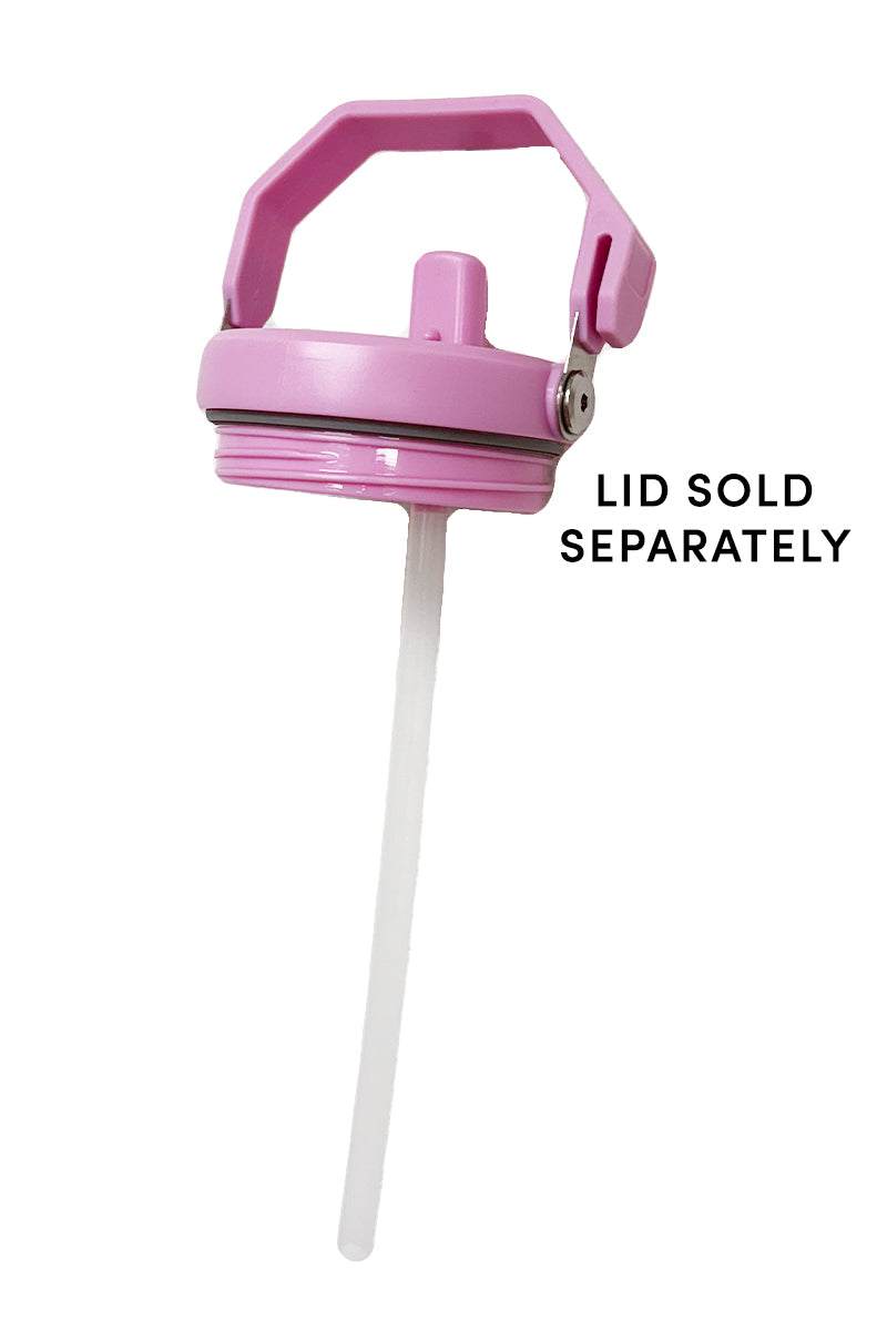 Katydid.com Jug Replacement Tumbler Straws pack of 2 shown in pink with attached straw and jug handle lid against a white background. Text reads, Lid sold separately. Ideal as replacement straws for your 40 oz tumbler.