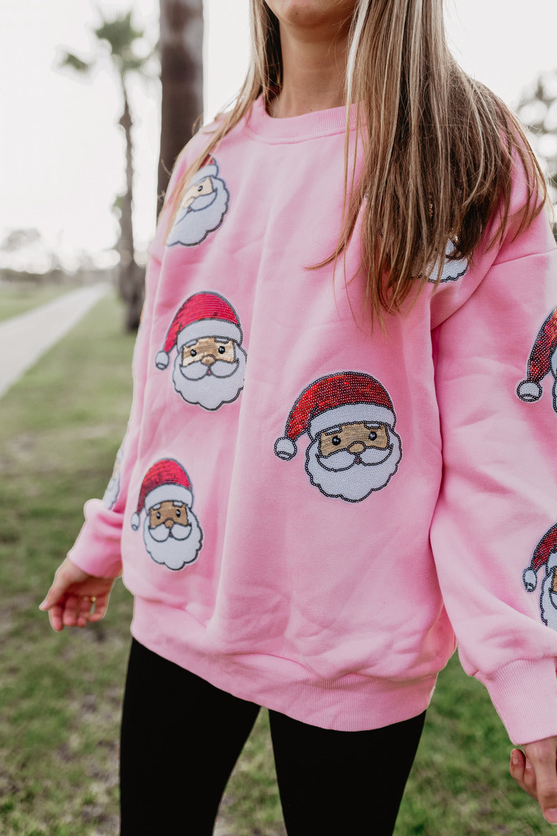 Sweatshirt with Sequined SANTA FACE Patches