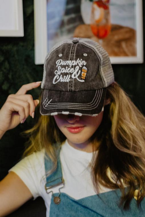 Pumpkin Spice and Chill Trucker Hat - Katydid.com