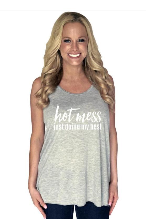 Smiling woman with long blonde hair wears a gray Katydid 