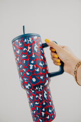 Red, White, Blue Leopard 38 Oz Tumbler Cup