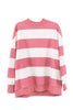 The Katydid Red and White Striped Mockneck Sweatshirt features long sleeves, a relaxed fit, and ribbed details—perfect for a cozy gameday look. Shown on a plain white background.