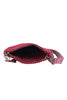 A top view of the Katydid Wine Woven Everywhere Crossbody shows its open, empty quilted design in maroon with a zipper closure and matching adjustable strap—a spacious fall accessory perfect for everyday use.