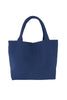 The Katydid Navy Lightweight Woven Tote features a waterproof neoprene finish and two sturdy handles, shown standing upright against a plain white background.