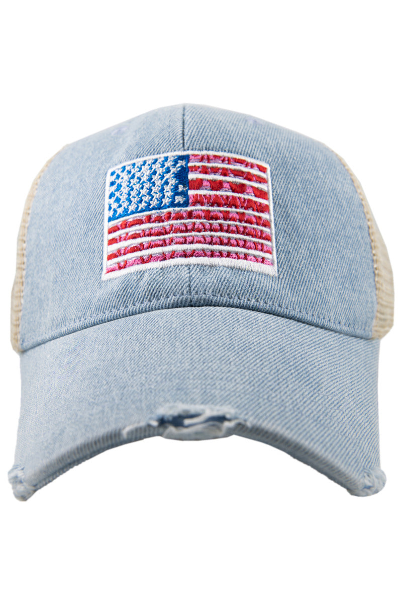 American Flag Trucker Denim Hat - Katydid.com