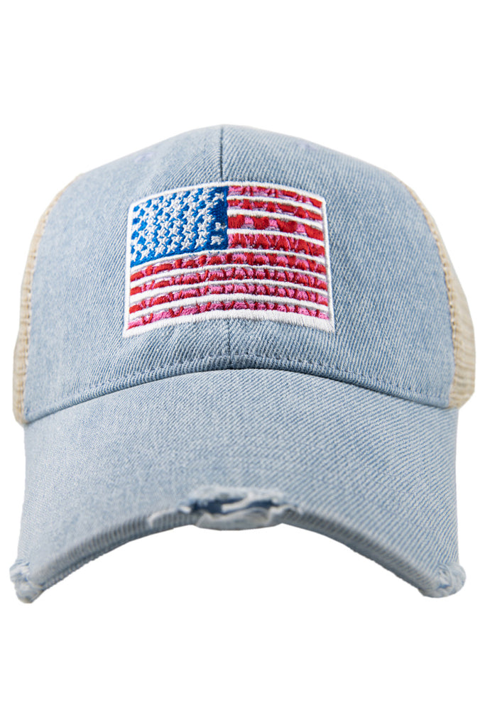 American Flag Trucker Denim Hat