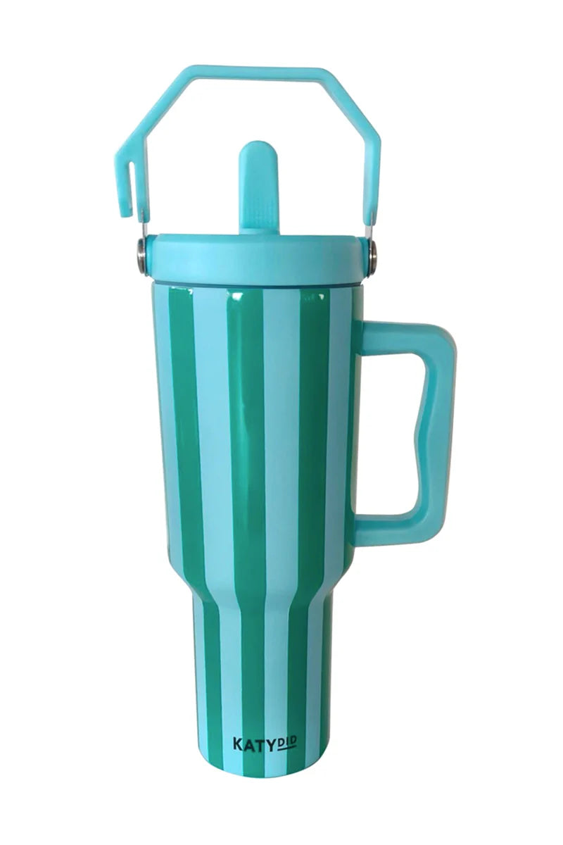 Aqua and Green Striped Cabana Stainless Steel Tumbler - Katydid.com