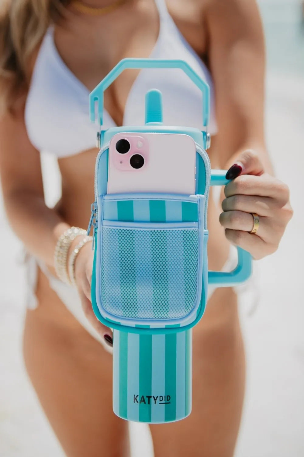 Aqua and Green Striped Tumbler Pouches