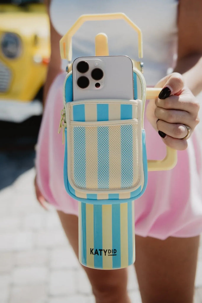 Yellow and Aqua Striped Tumbler Zipper Pouch