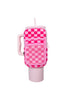 Pink Checker Tumbler Zipper Pouch