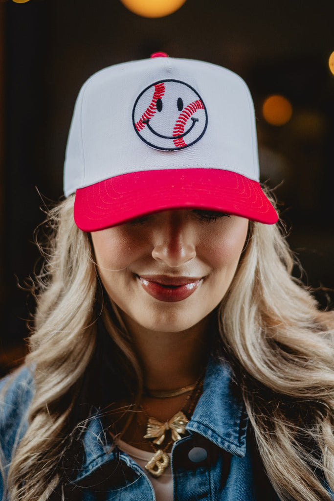 Baseball Happy Face Two-Toned Vintage Hat