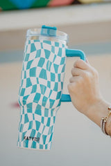 Aqua Checkered Pattern Insulated Tumbler Cup