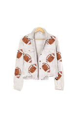 Sequin FOOTBALL Patch Cropped CORDUROY Shacket