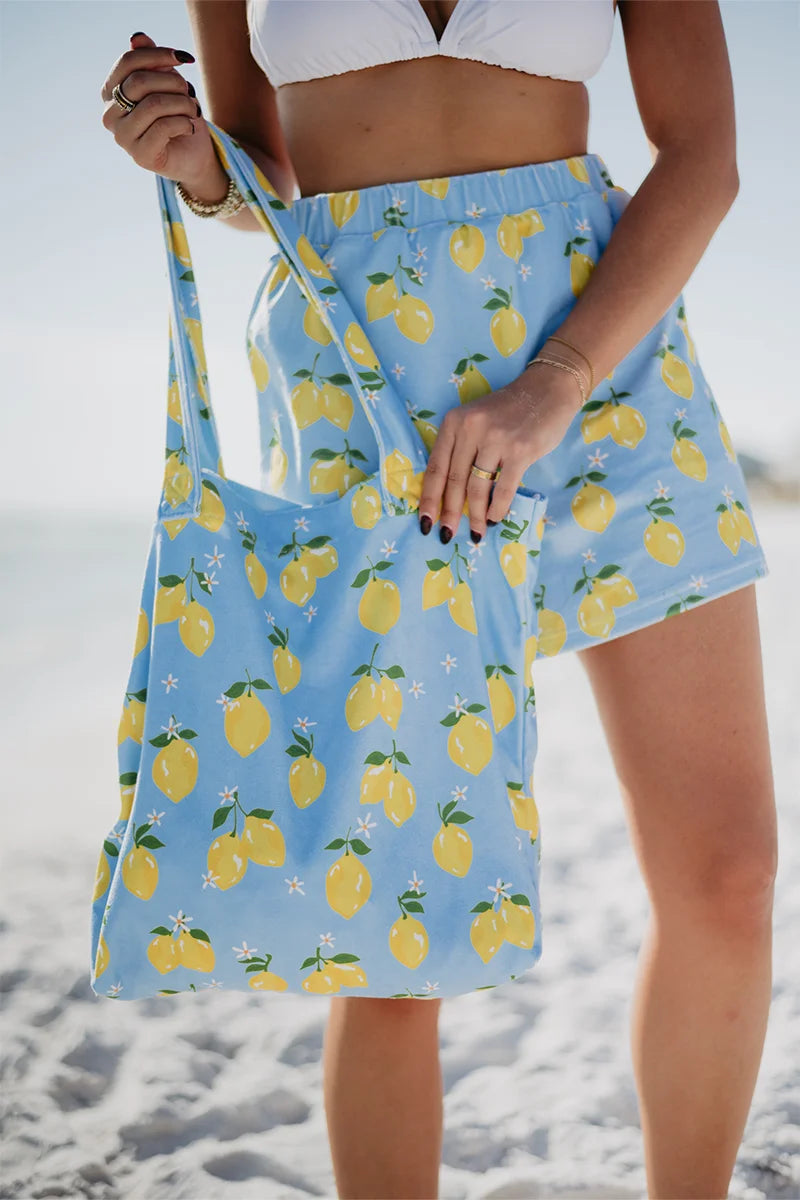 Zesty Lemons Terry Cloth Beach Bag - Katydid.com