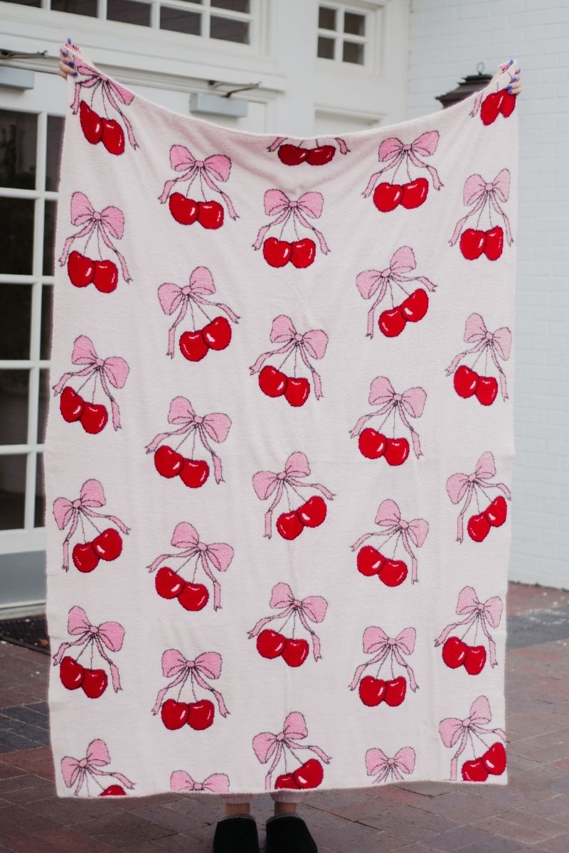 Cherry Bows All Over Throw Blanket