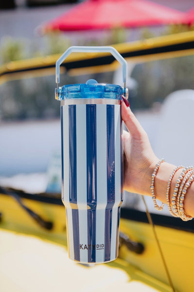 Light Blue and Navy Striped 30 Oz Tumbler Cup - Katydid.com
