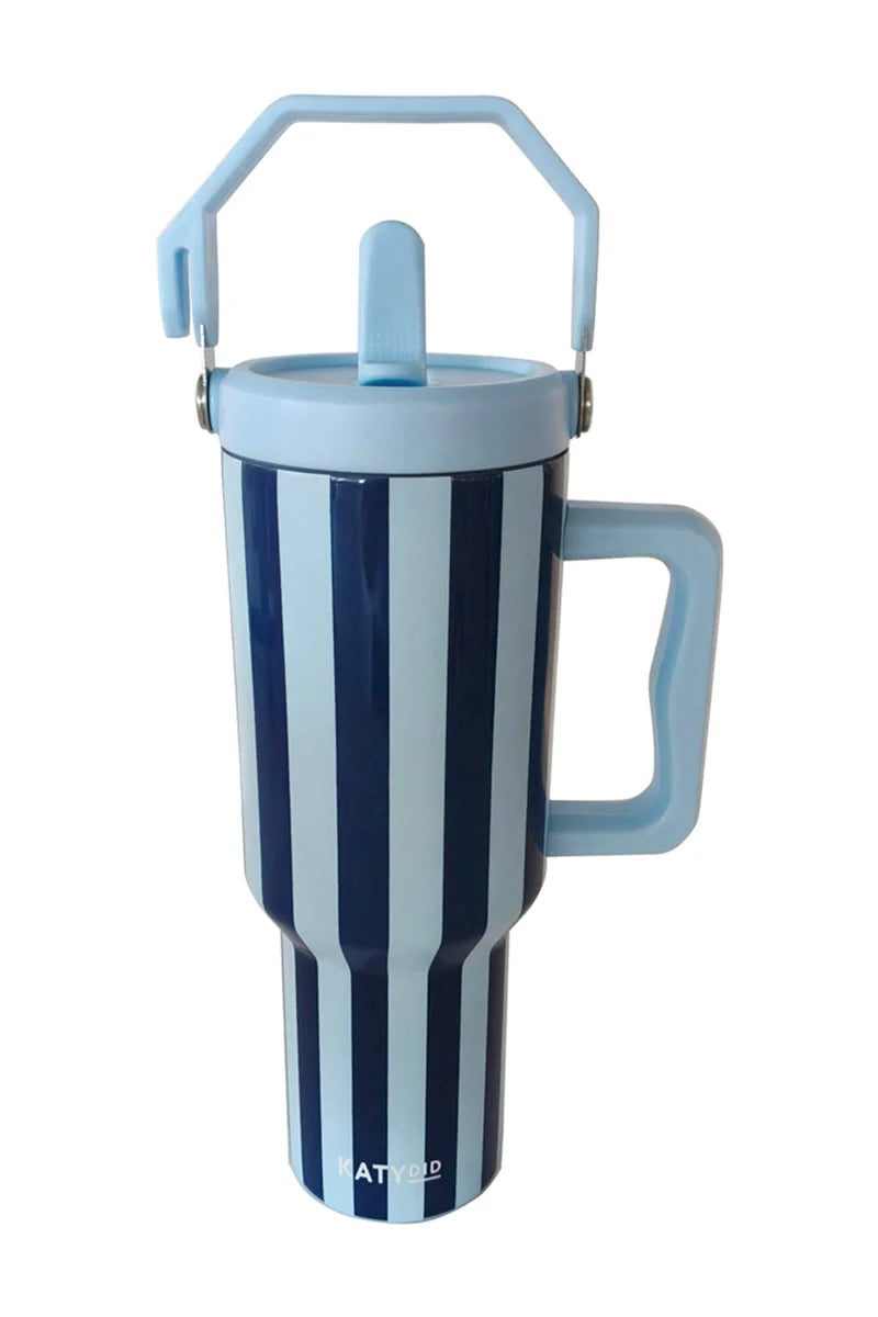 Light Blue and Navy Striped Tumbler With Handle - Katydid.com