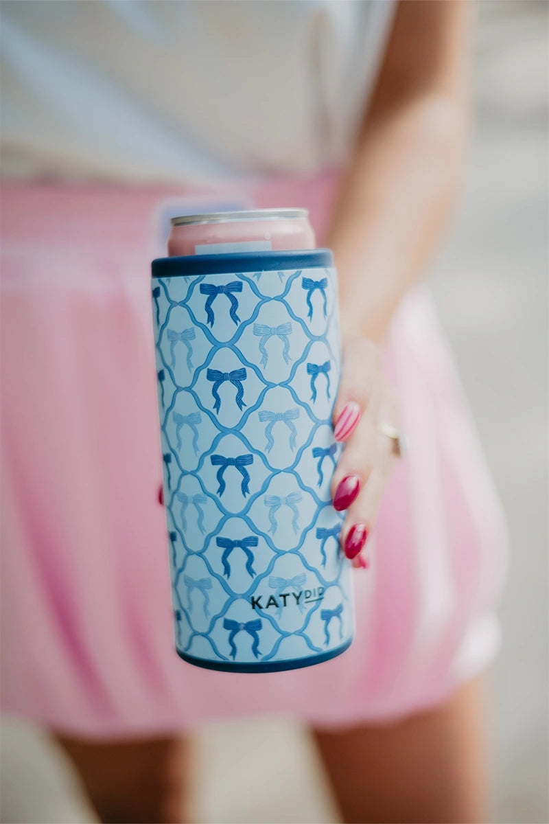 Blue Coquette Bows Slim Can Insulator
