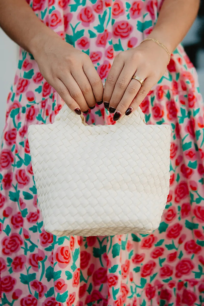 Cream Woven Bucket Tote Bag