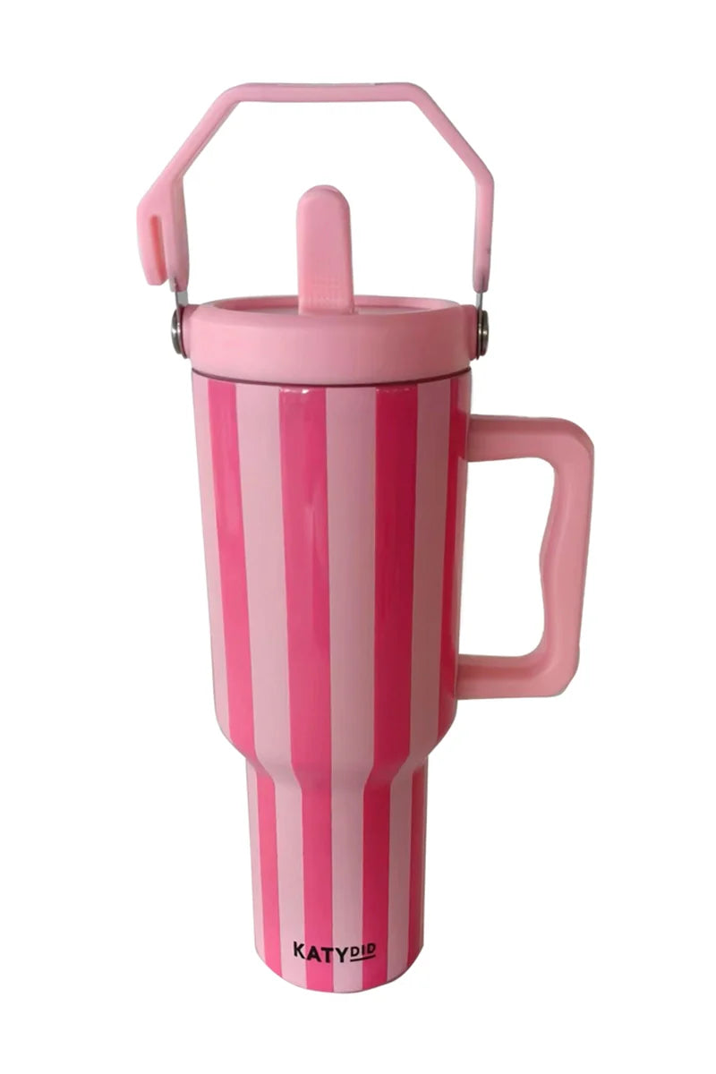 Pink and Hot Pink Striped Drink Tumbler - Katydid.com