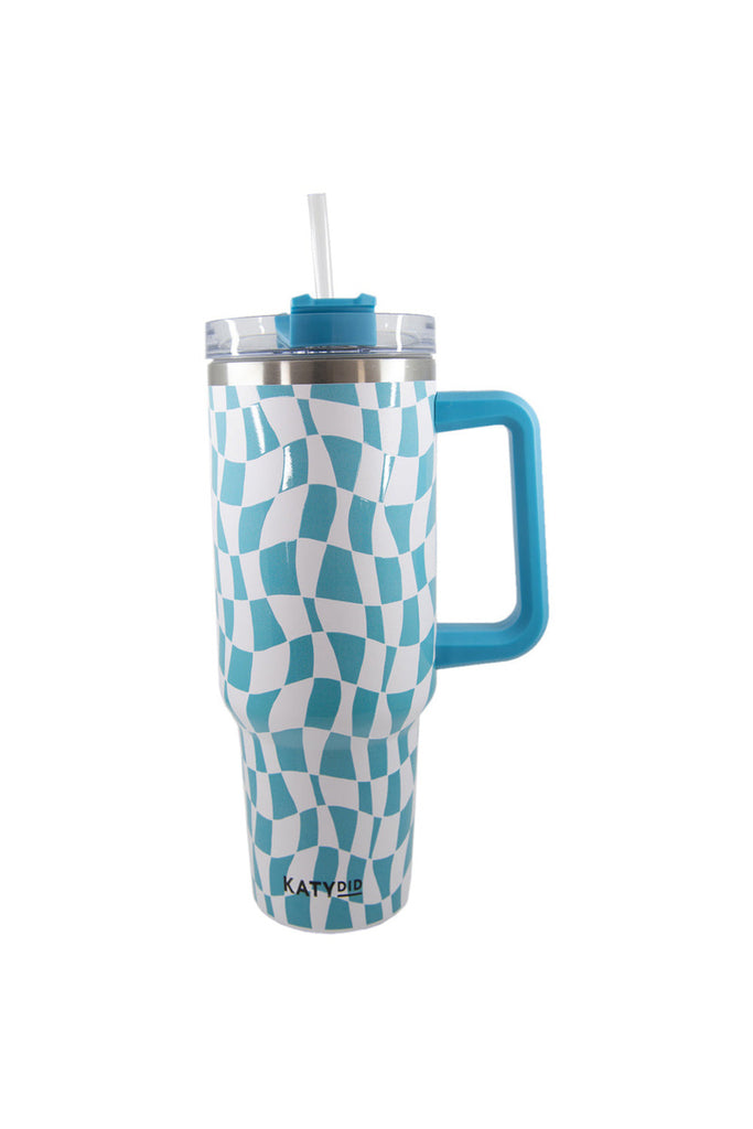 Aqua Checkered Pattern Insulated Tumbler Cup