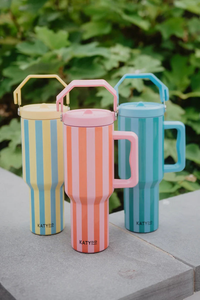 Cabana 38 Oz Tumbler with Handle (Pink and Orange Striped)