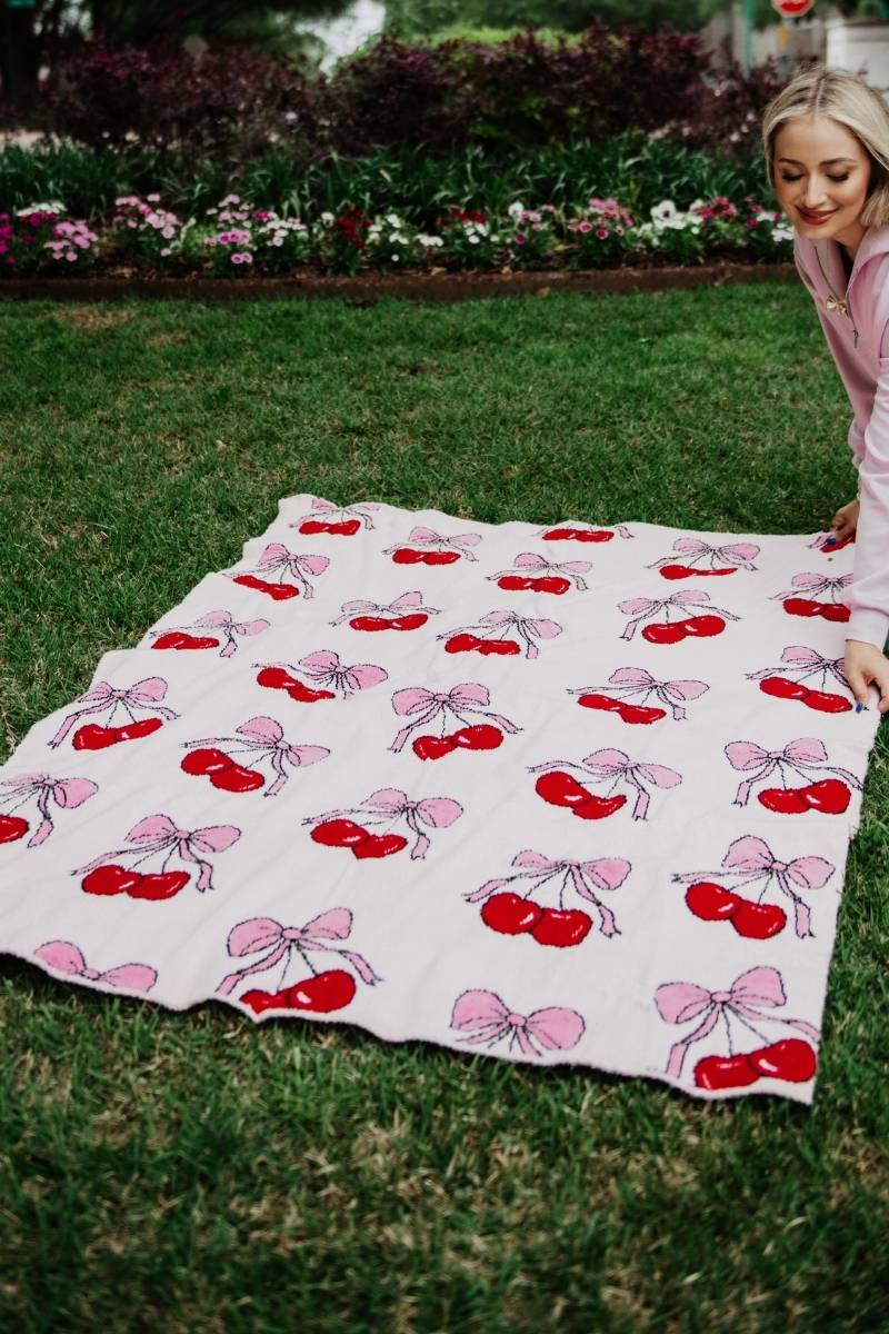 Cherry Bows All Over Throw Blanket