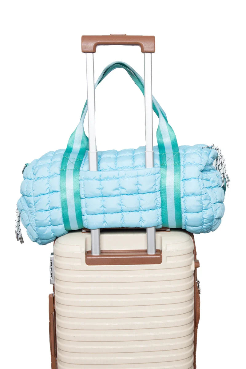 Light Blue and Green Striped Quilted Duffel - Katydid.com