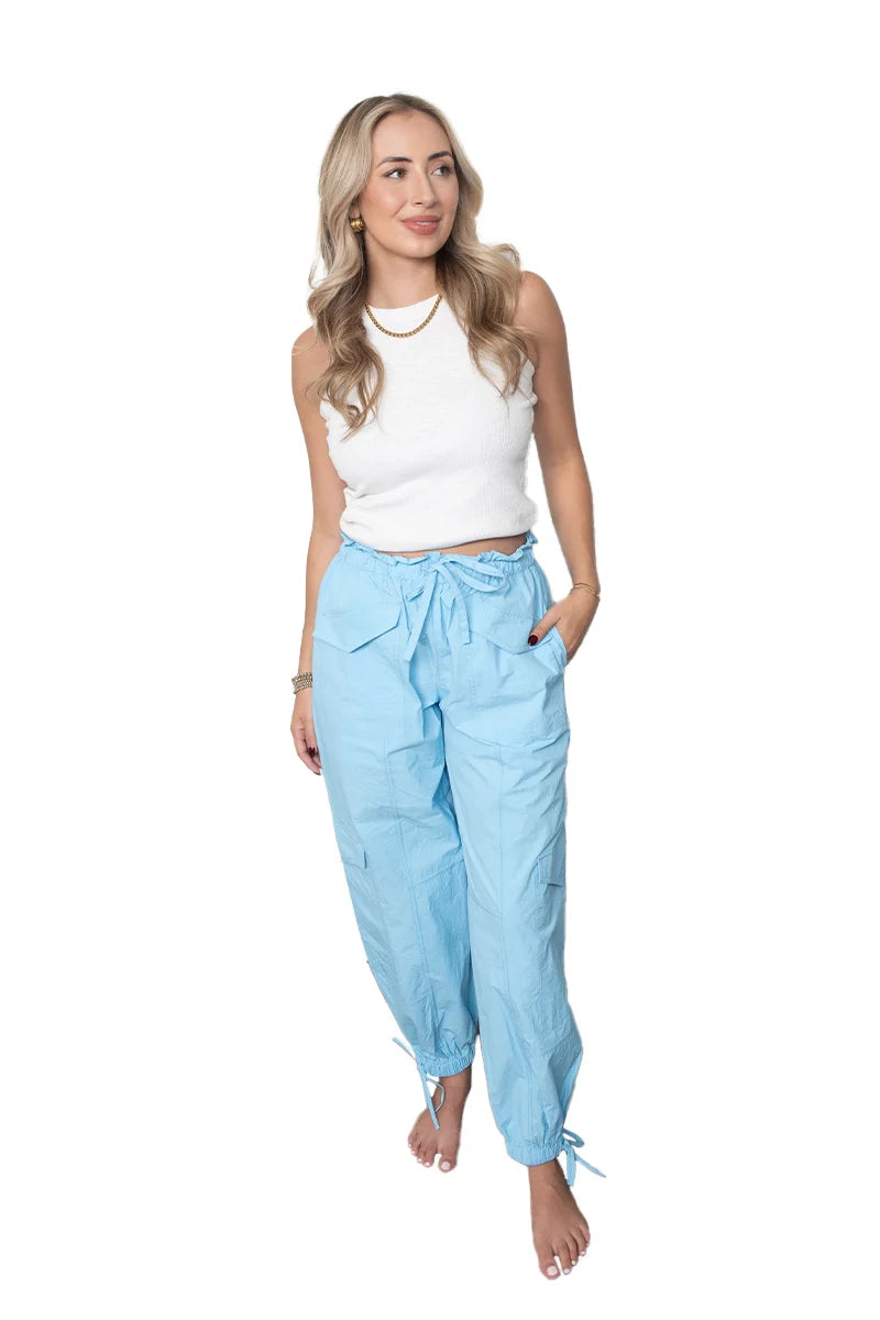 Light Blue Cargo Parachute Pants - Katydid.com
