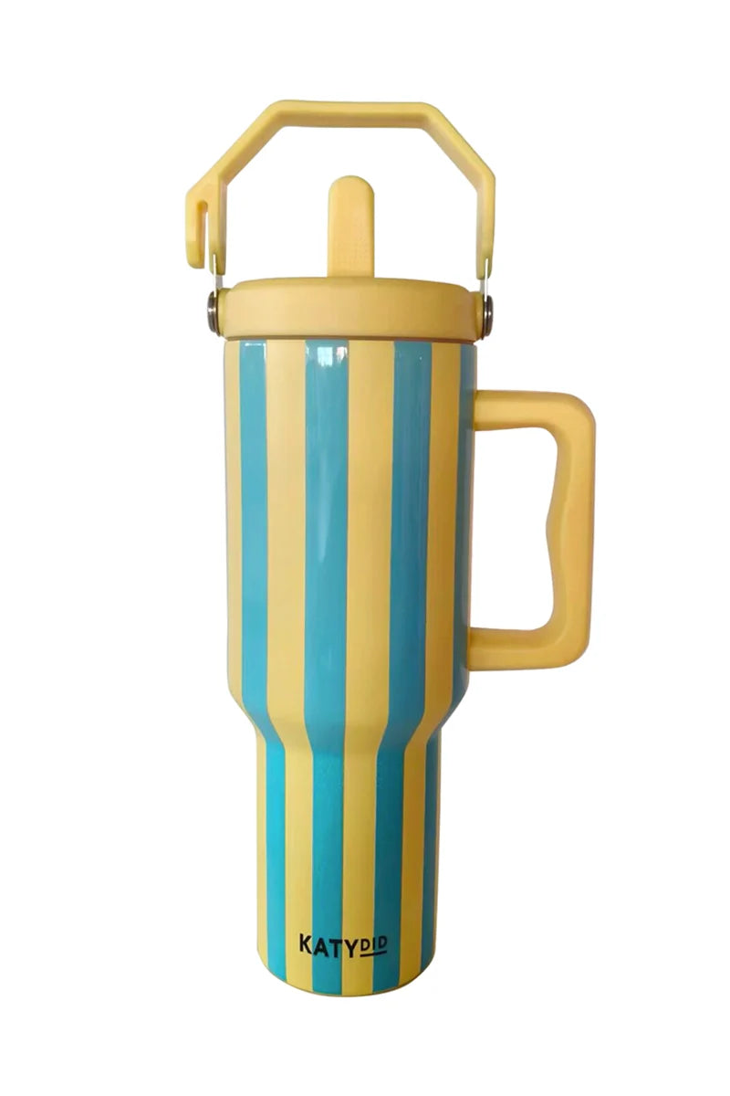 Tumbler Cup 38 Oz Jug (Yellow and Aqua Striped) - Katydid.com