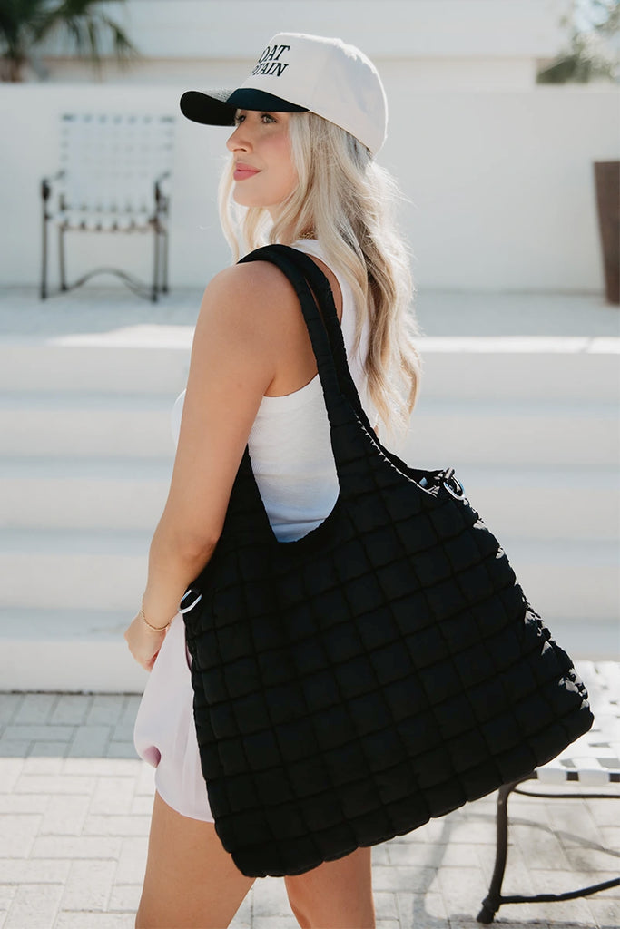 Black Rectangular Puffer Tote Bag