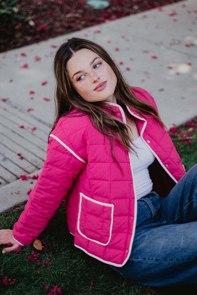 Hot Pink Quilted Trim Jacket