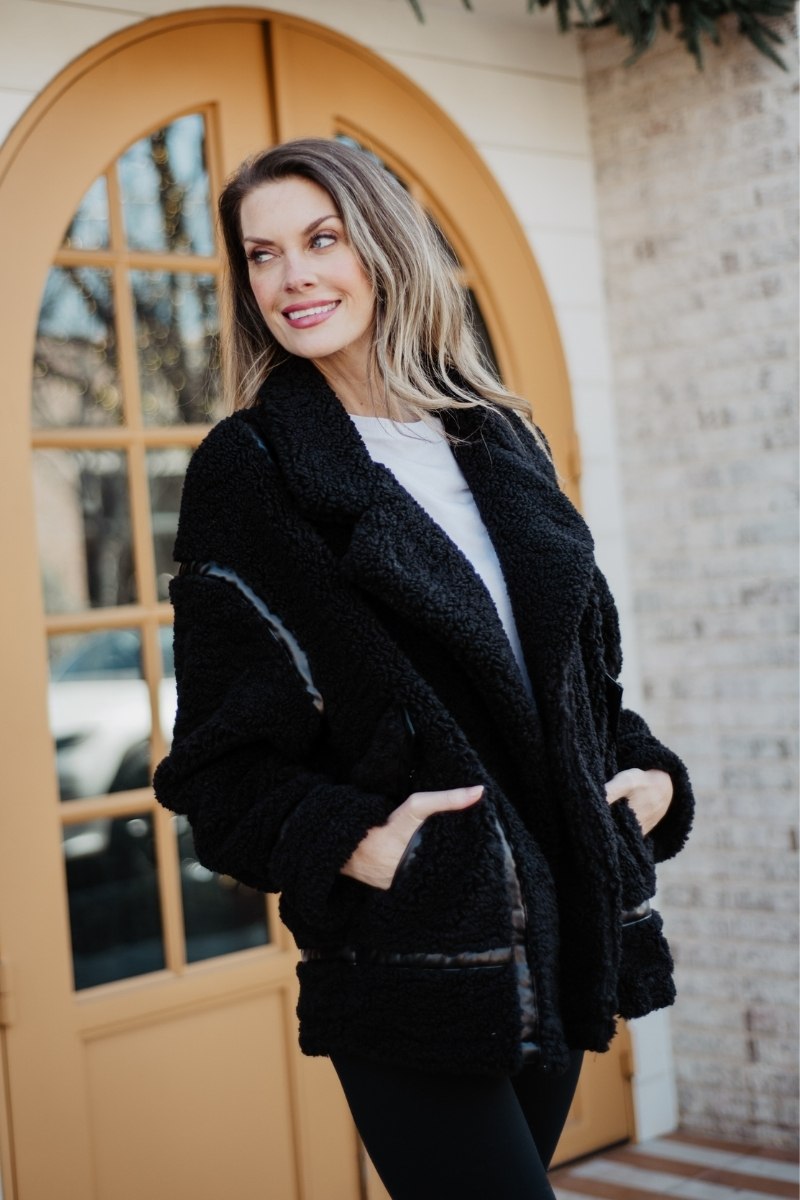 Black Sherpa Teddy Jacket | Women's Jackets | Shop Katydid