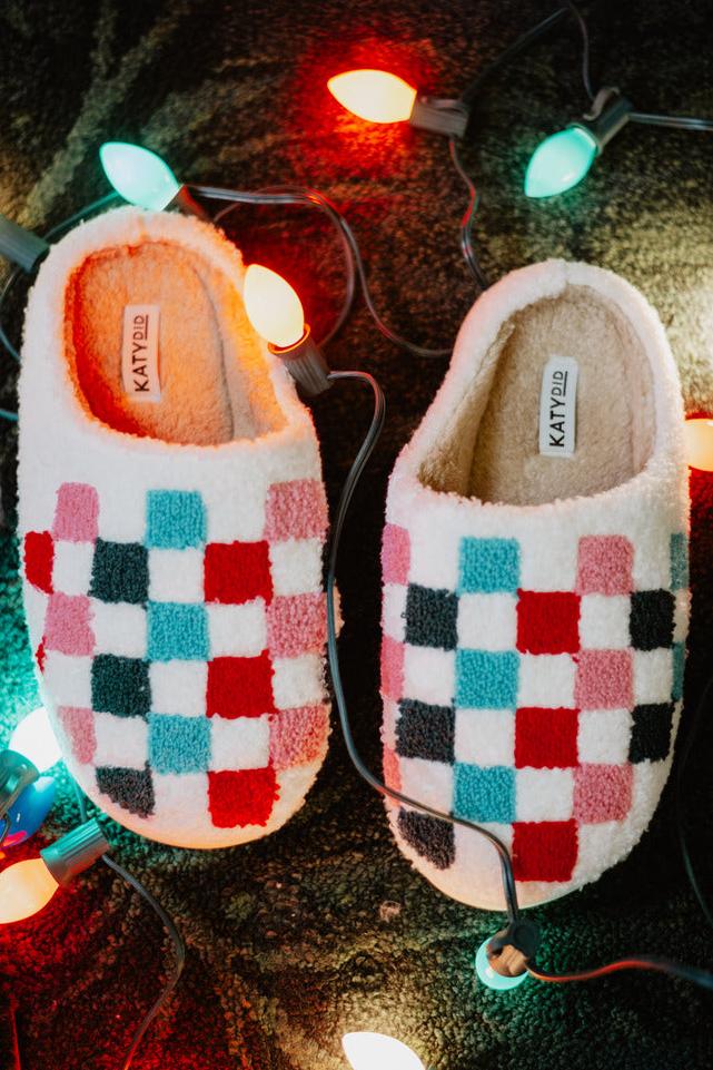 Jewel-Tone Multicolored Checkered Slippers