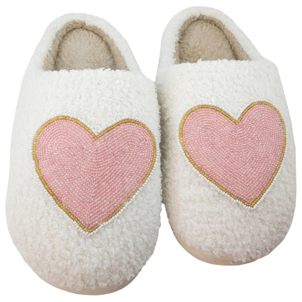 Beaded Pink & Gold Heart Women's House Slippers