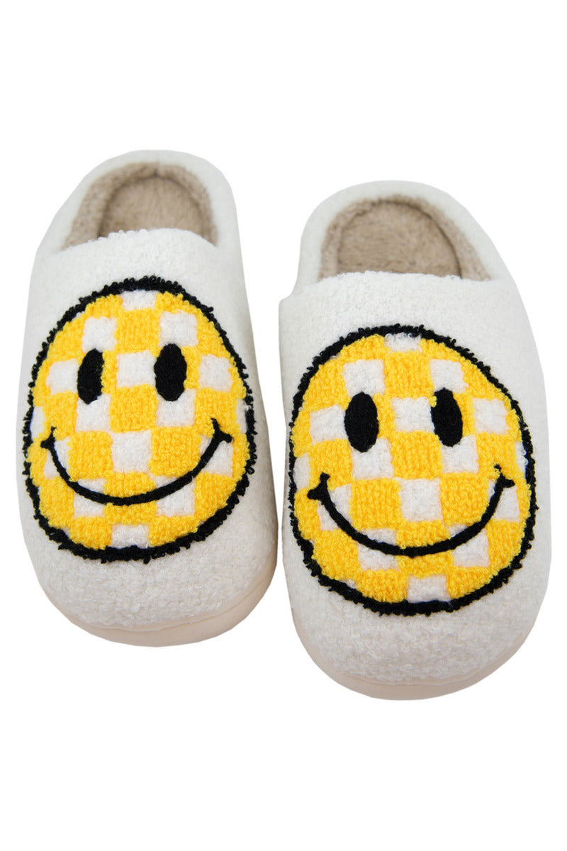 Yellow Checkered Happy Face Slippers - Katydid.com