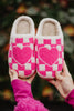 Hot Pink HEART CHECKER Fuzzy Slippers