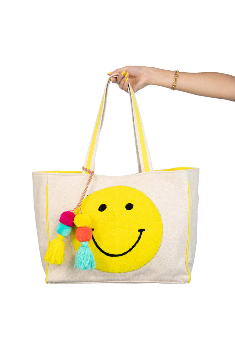 Happy Face Chenille Patch Canvas Tote Bag Purse - Katydid.com