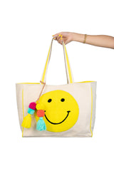 Happy Face Chenille Patch Canvas Tote Bag Purse