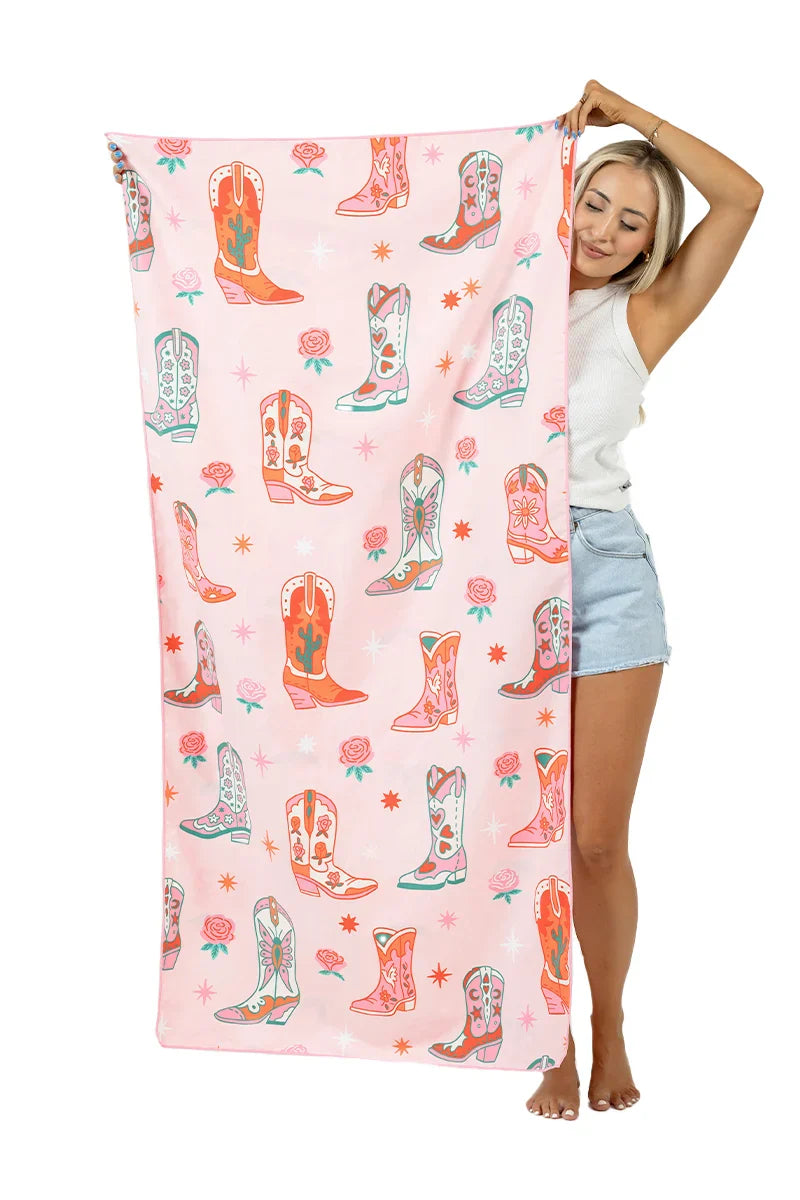 Boots and Flowers Reversible Travel Size Towel - Katydid.com