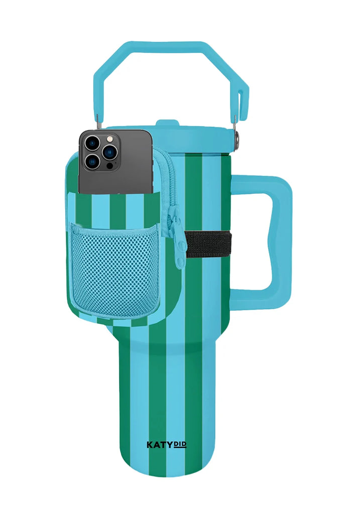 Aqua and Green Striped Tumbler Pouches