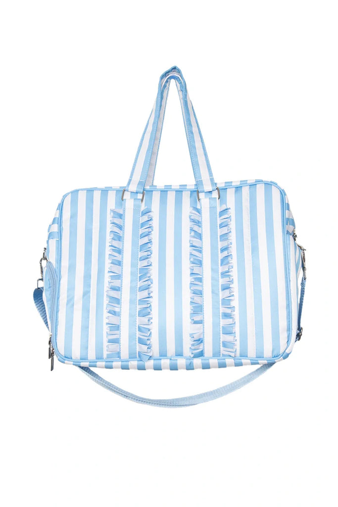 Blue Stripe Ruffle Weekend Bag Women - Katydid.com